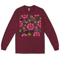 Burgundy breast cancer sunflower seamless pattern Long Sleeve Tee - BundleAndBundleShop