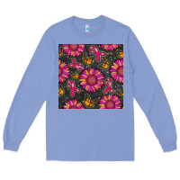 Colony Blue breast cancer sunflower seamless pattern Long Sleeve Tee - BundleAndBundleShop
