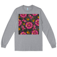 Heather Grey breast cancer sunflower seamless pattern Long Sleeve Tee - BundleAndBundleShop