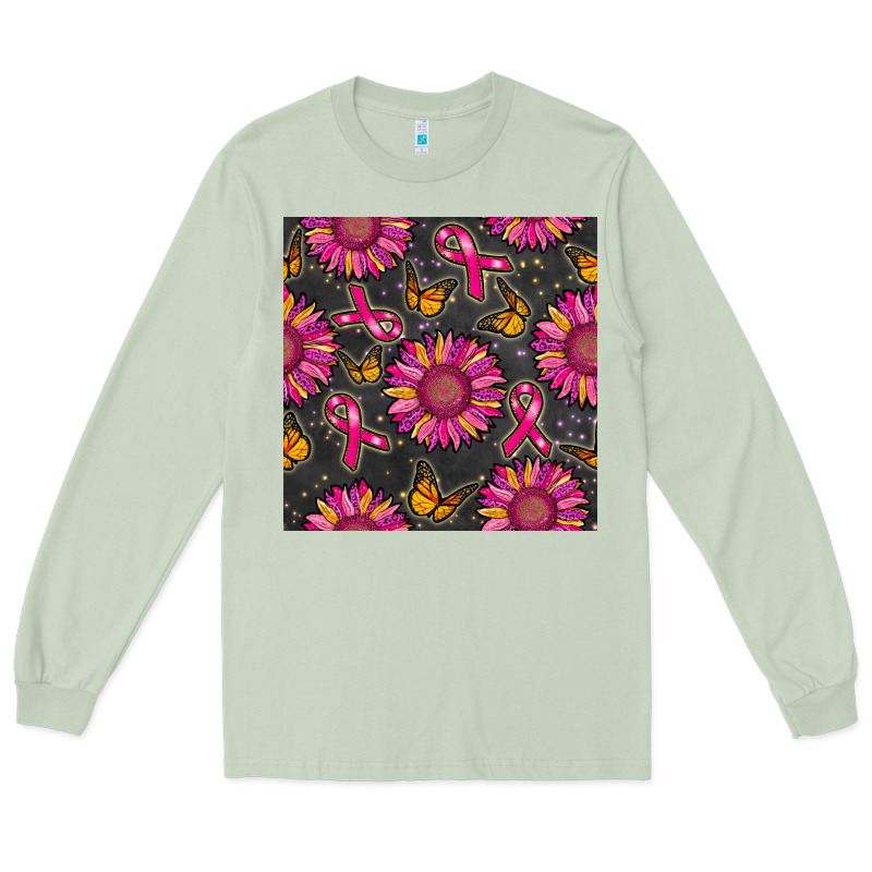 Breast Cancer Sunflower Seamless Pattern Long Sleeve Tee by BundleAndBundleShop | Teevron