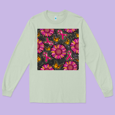 Breast Cancer Sunflower Seamless Pattern Long Sleeve Tee Designed By Bundleandbundleshop