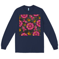 Navy breast cancer sunflower seamless pattern Long Sleeve Tee - BundleAndBundleShop