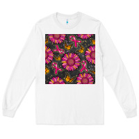 White breast cancer sunflower seamless pattern Long Sleeve Tee - BundleAndBundleShop