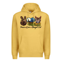 Antique Gold Peace Love Bengal Cat Head Premium Hoodie - LillyAllenDesigns