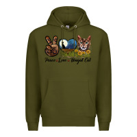 Army Green Peace Love Bengal Cat Head Premium Hoodie - LillyAllenDesigns