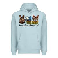 Blue Mist Peace Love Bengal Cat Head Premium Hoodie - LillyAllenDesigns