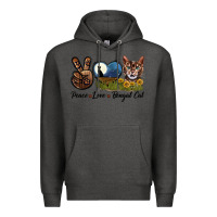 Charcoal Heather Peace Love Bengal Cat Head Premium Hoodie - LillyAllenDesigns