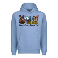Colony Blue Peace Love Bengal Cat Head Premium Hoodie - LillyAllenDesigns