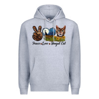 Heather Grey Peace Love Bengal Cat Head Premium Hoodie - LillyAllenDesigns