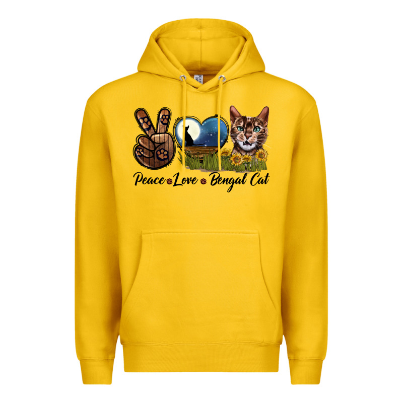 Peace Love Bengal Cat Head Premium Hoodie by LillyAllenDesigns | Teevron