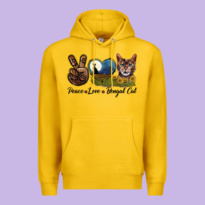 Peace Love Bengal Cat Head Premium Hoodie Designed By Lillyallendesigns