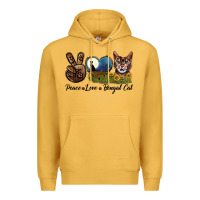 Mustard Peace Love Bengal Cat Head Premium Hoodie - LillyAllenDesigns