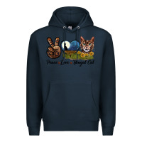 Navy Peace Love Bengal Cat Head Premium Hoodie - LillyAllenDesigns