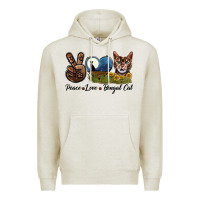 Oatmeal Heather Peace Love Bengal Cat Head Premium Hoodie - LillyAllenDesigns
