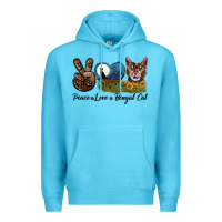 Ocean Blue Peace Love Bengal Cat Head Premium Hoodie - LillyAllenDesigns