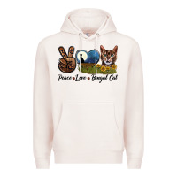 Pale Pink Peace Love Bengal Cat Head Premium Hoodie - LillyAllenDesigns