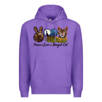 Purple Peace Love Bengal Cat Head Premium Hoodie - LillyAllenDesigns