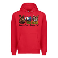 Red Peace Love Bengal Cat Head Premium Hoodie - LillyAllenDesigns
