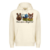 Sandshell Peace Love Bengal Cat Head Premium Hoodie - LillyAllenDesigns