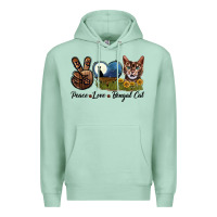 Seafoam Peace Love Bengal Cat Head Premium Hoodie - LillyAllenDesigns