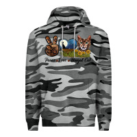 Slate Camo Peace Love Bengal Cat Head Premium Hoodie - LillyAllenDesigns