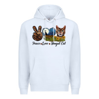 White Peace Love Bengal Cat Head Premium Hoodie - LillyAllenDesigns