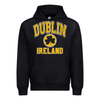 Black womens dublin ireland varsity style shamrock green with amber print v Urban Hoodie - linhVisuals
