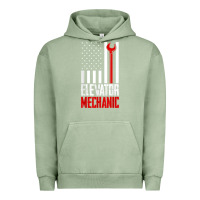 Pigment Oil Green elevator mechanic american flag gift for elevator technician t shirt Urban Hoodie - linhVisuals