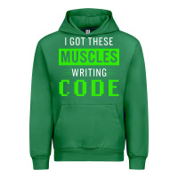Emerald funny programmer writing code muscles meme for computer geek Urban Hoodie - linhVisuals
