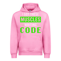 Fuchsia Pink funny programmer writing code muscles meme for computer geek Urban Hoodie - linhVisuals