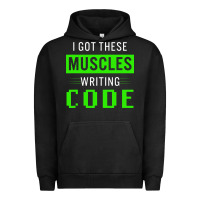 Pigment Black funny programmer writing code muscles meme for computer geek Urban Hoodie - linhVisuals