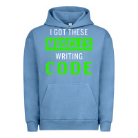 Pigment Pebble Blue funny programmer writing code muscles meme for computer geek Urban Hoodie - linhVisuals