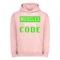 Pigment Salmon funny programmer writing code muscles meme for computer geek Urban Hoodie - linhVisuals