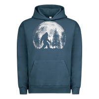 Pigment Midnight Navy bigfoot in the forest hiding at night full moon trees nature t shirt Urban Hoodie - linhVisuals