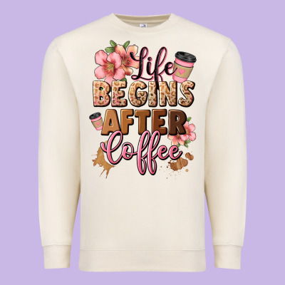 Life Begins After Coffee Premium Sweatshirt Designed By Jahusdesignshop