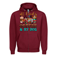 Burgundy all i need is coffee and my dog Zipper Hoodie - AdoDesignShop