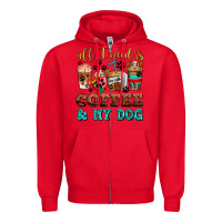 Red all i need is coffee and my dog Zipper Hoodie - AdoDesignShop