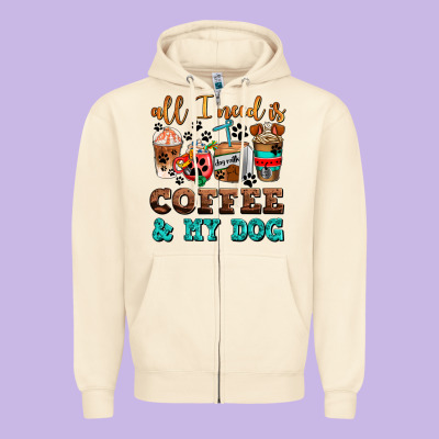 All I Need Is Coffee And My Dog Zipper Hoodie Designed By Adodesignshop