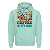 Seafoam all i need is coffee and my dog Zipper Hoodie - AdoDesignShop