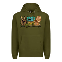 Army Green Peace Love Persian Cat Premium Hoodie - LillyAllenDesigns