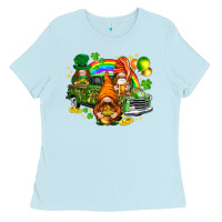 Baby Blue St. Patrick's Day gnomies with leopard tumbler Ladies Tee - HowdyJamesFarm