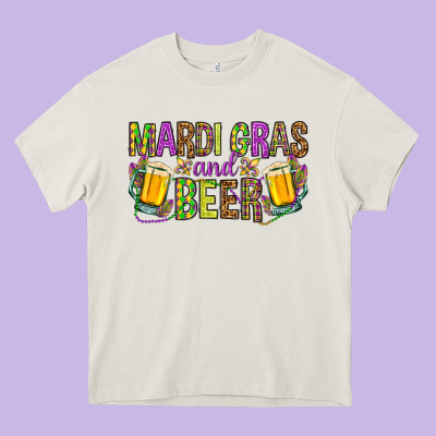 Mardi Gras And Beer Heavy Core Tee Designed By Howdyjamesfarm