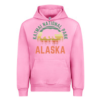 Fuchsia Pink katmai national park alaska bear hiking travel nature retro pullover h Urban Hoodie - linhVisuals