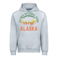 Heather Grey katmai national park alaska bear hiking travel nature retro pullover h Urban Hoodie - linhVisuals