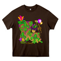 Chocolate Brown Louisiana Map Mardi Gras Heavy Core Tee - HowdyJamesFarm