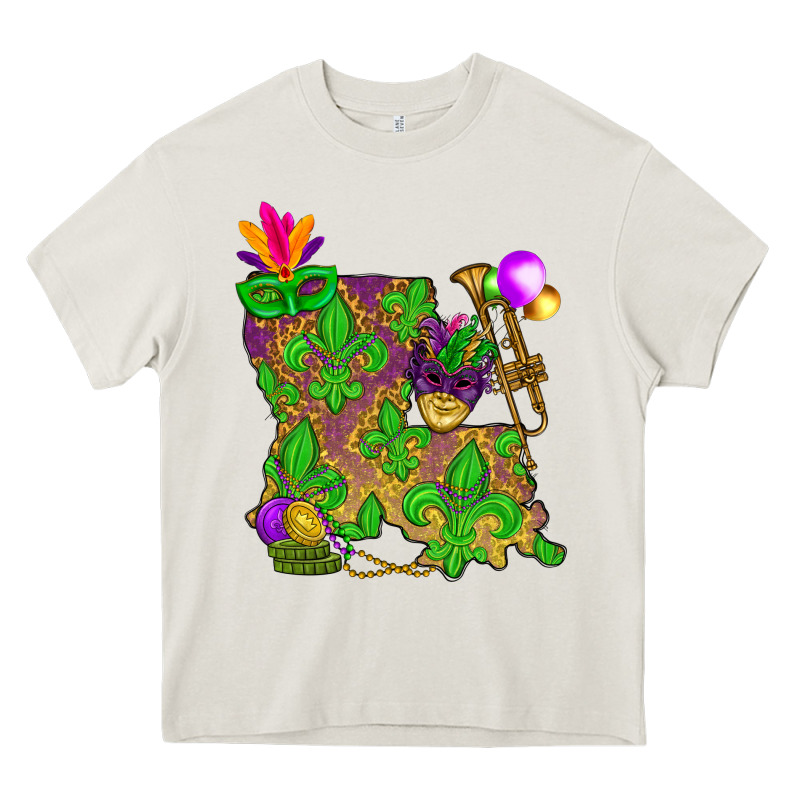 Louisiana Map Mardi Gras Heavy Core Tee by HowdyJamesFarm | Teevron
