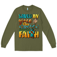 Army Green saved by grace through faith Long Sleeve Tee - BundleAndBundleShop