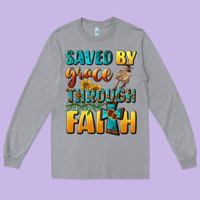 Saved By Grace Through Faith Long Sleeve Tee Designed By Bundleandbundleshop