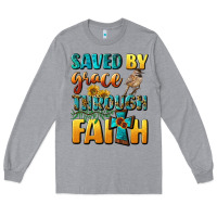 Heather Grey saved by grace through faith Long Sleeve Tee - BundleAndBundleShop