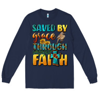 Navy saved by grace through faith Long Sleeve Tee - BundleAndBundleShop